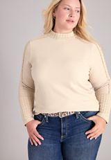 Plus Size 24/7 Cable Mix Mock Neck Top, C183, small