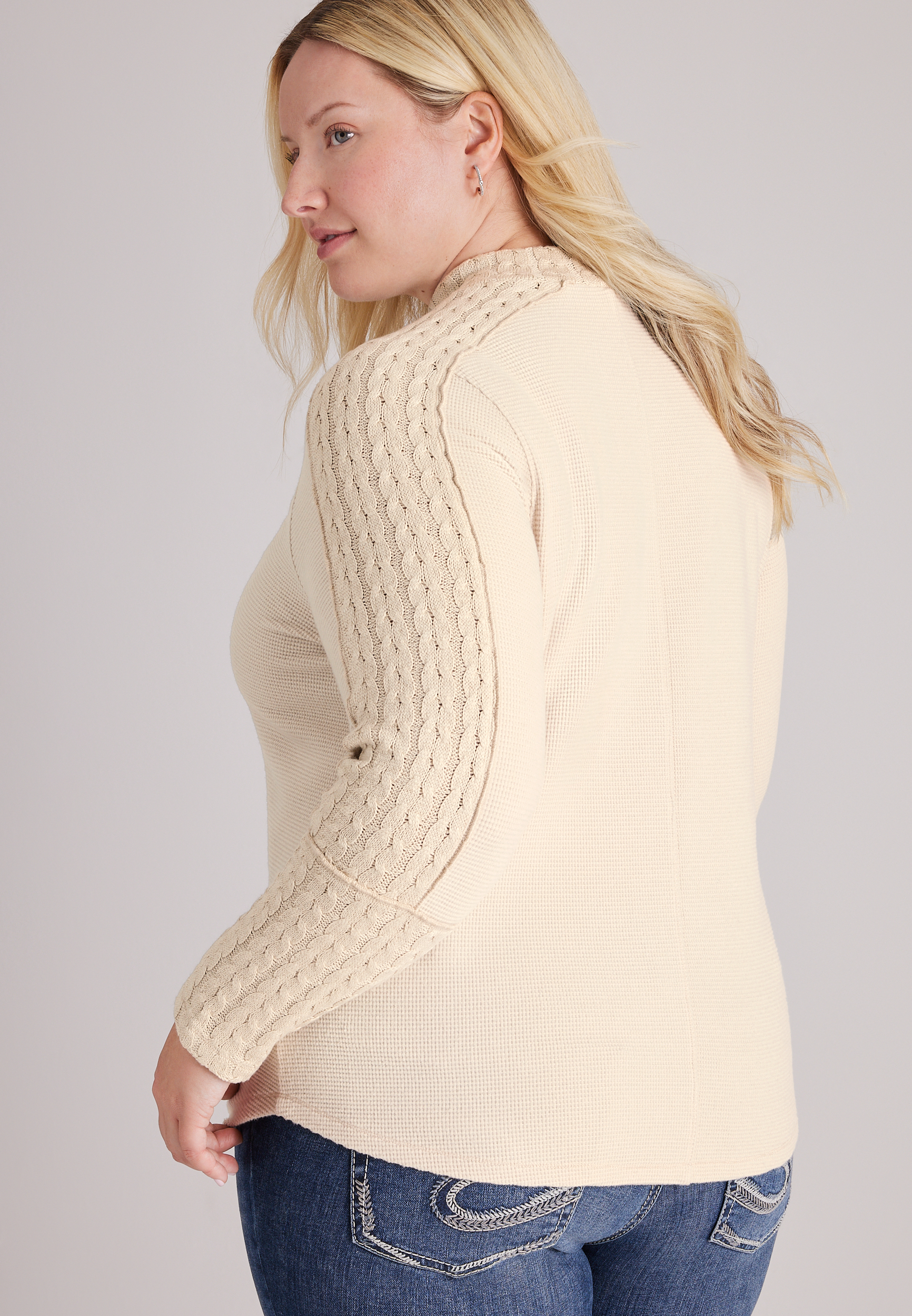 Plus Size 24/7 Cable Mix Mock Neck Top, C183, large