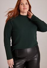 Plus Size 24/7 Cable Mix Mock Neck Top, C7147, small