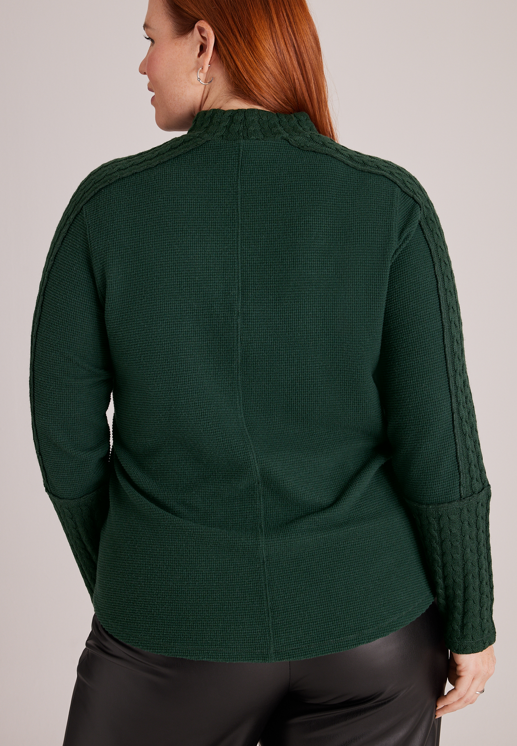 Plus Size 24/7 Cable Mix Mock Neck Top, C7147, large