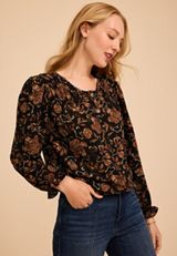 Vintage Floral Button Front Blouse, C8478, small