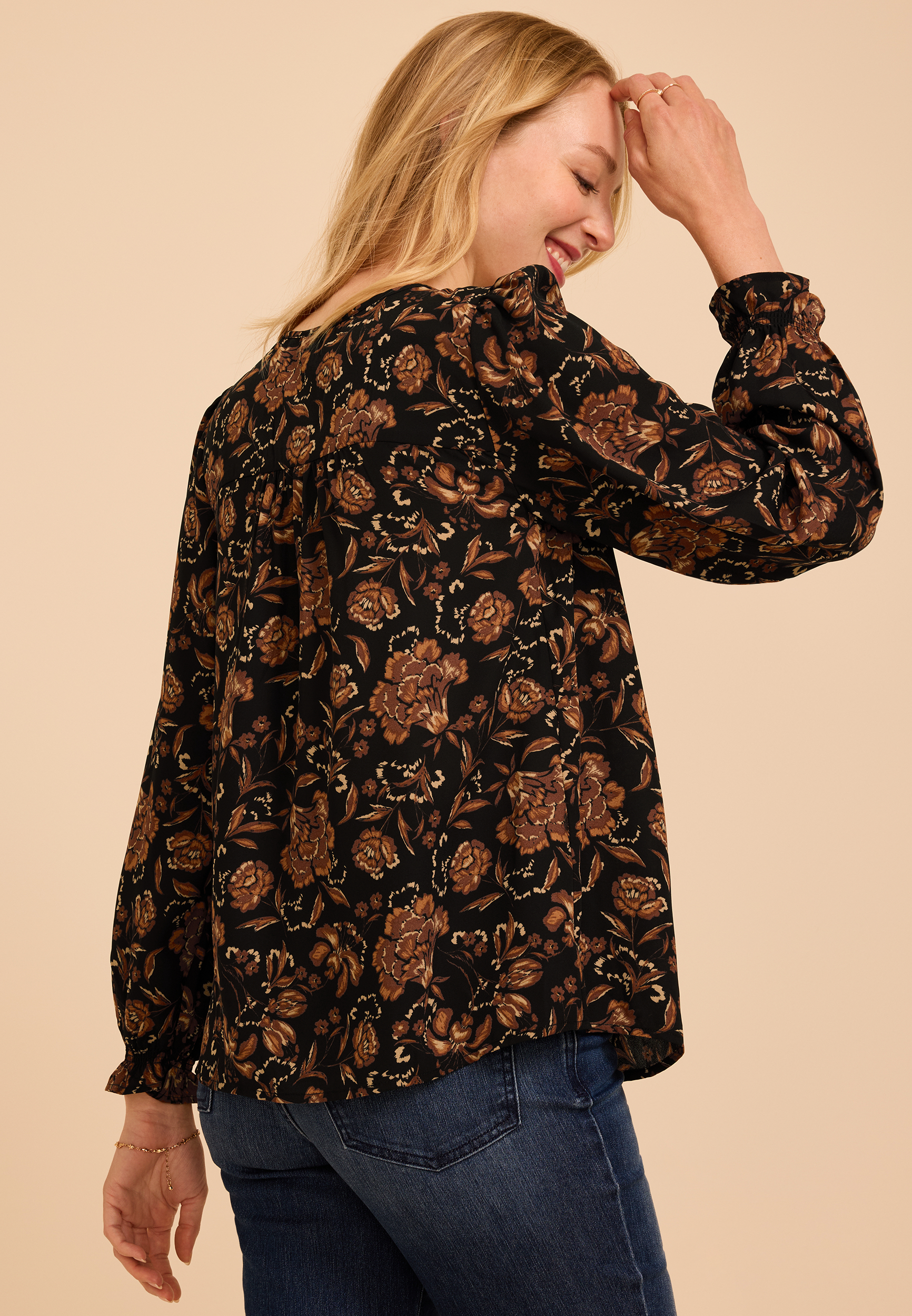 Vintage Floral Button Front Blouse, C8478, large
