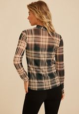 Plaid Mesh Mock Neck Top, C1246, small
