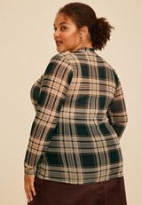 Plus Size Plaid Mesh Mock Neck Top, C1246, small