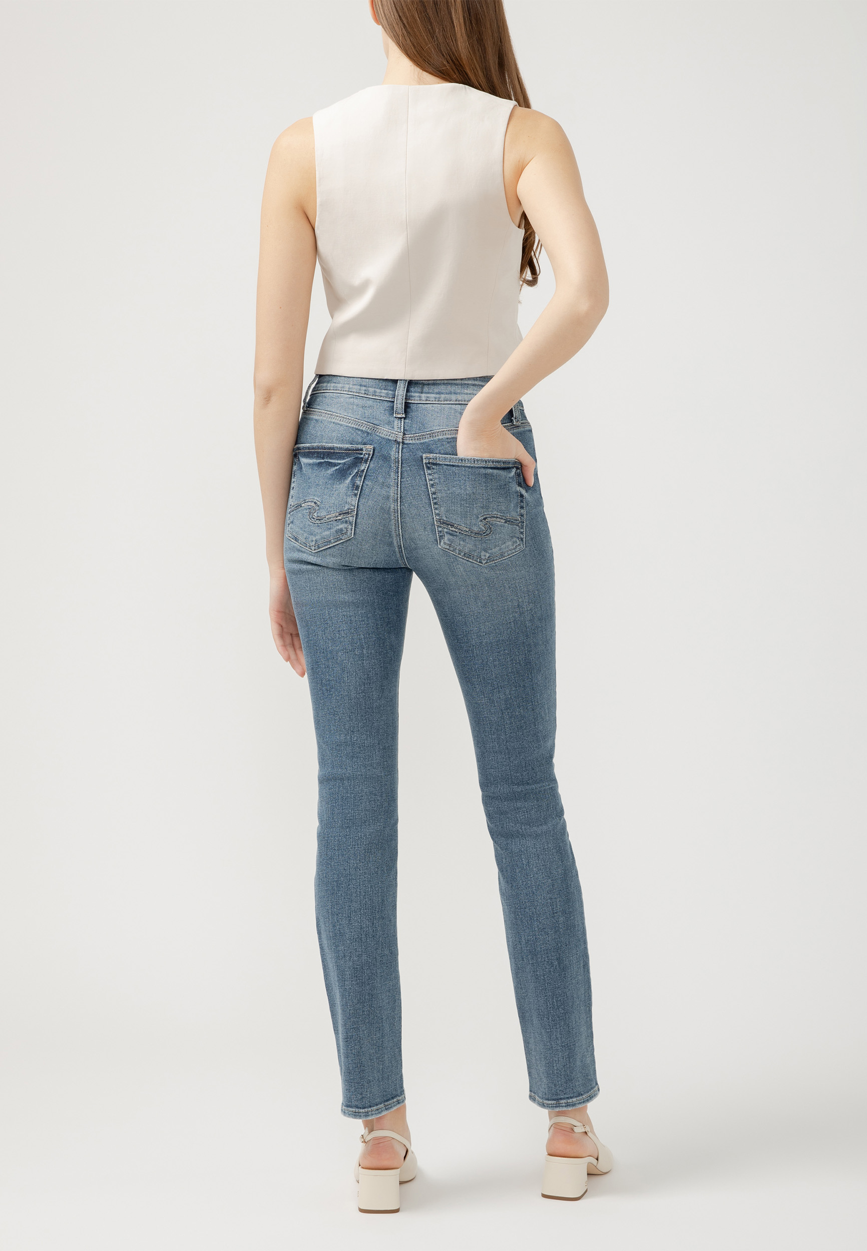 Silver Jeans Co.&reg; Avery Curvy High Rise Ripped Straight Jean, C3337, large