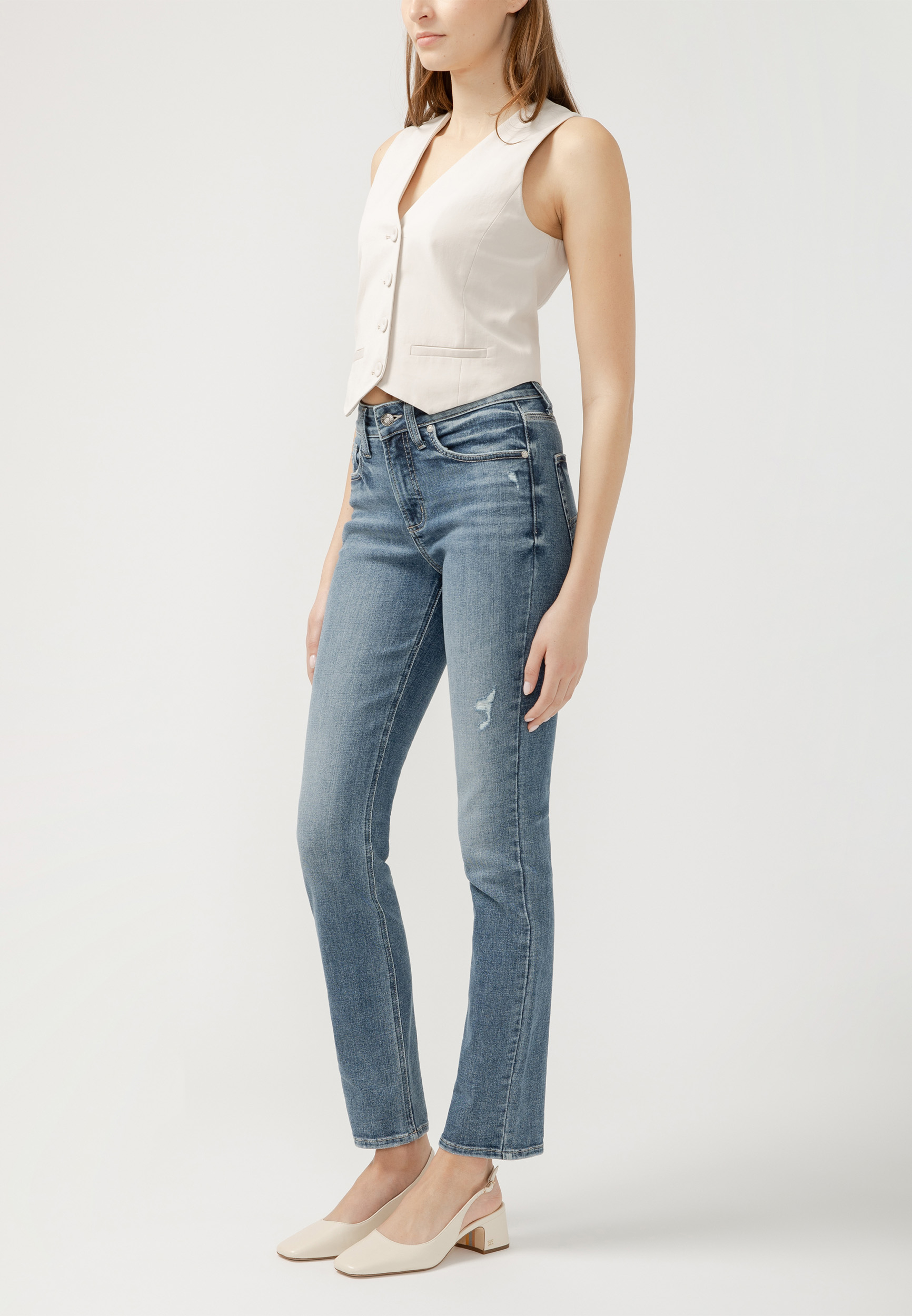 Silver Jeans Co.&reg; Avery Curvy High Rise Ripped Straight Jean, C3337, large