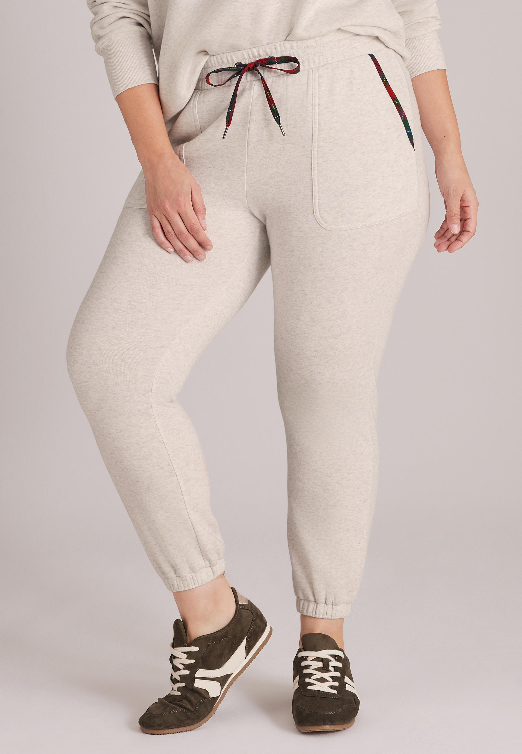 Plus Size High Rise Merry Plaid Jogger, C3348, large
