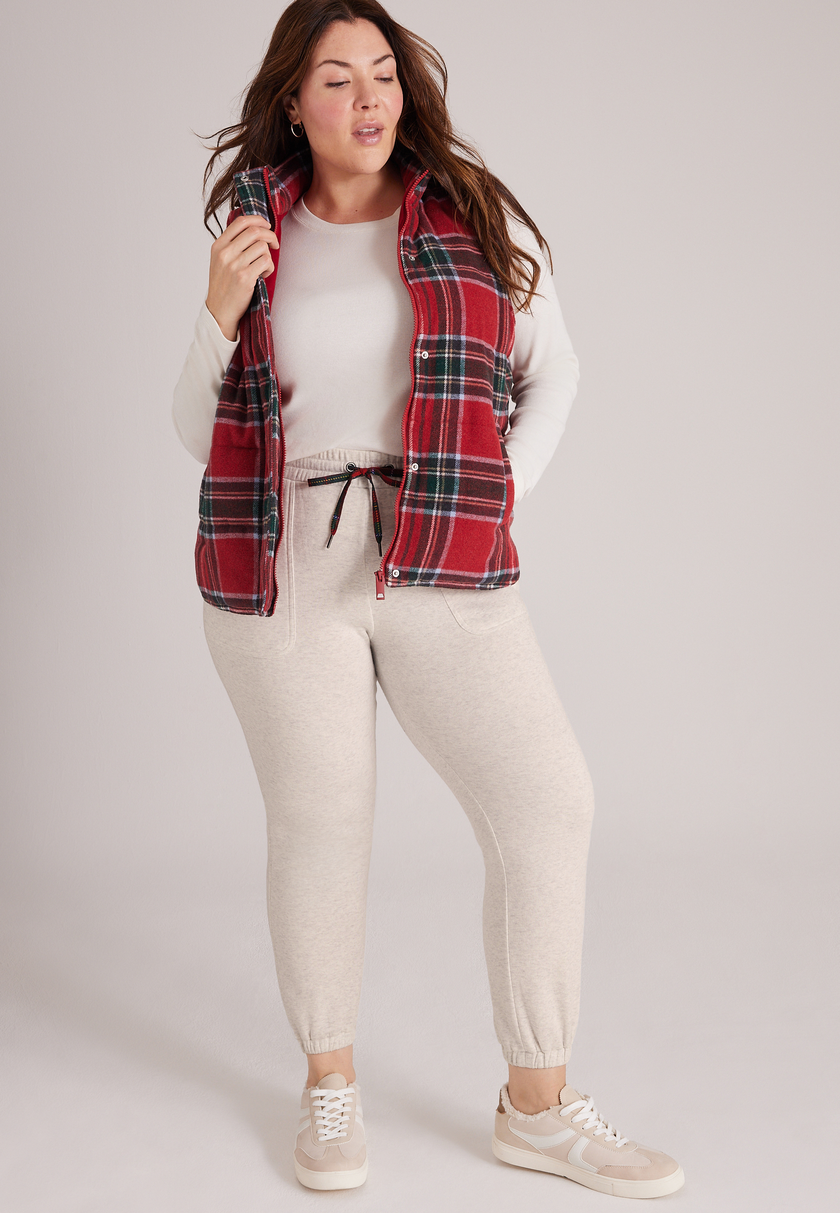 Plus Size High Rise Merry Plaid Jogger, C3348, large