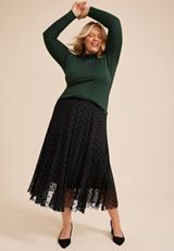 Plus Size High Rise Mesh Dot Maxi Skirt, C106, small