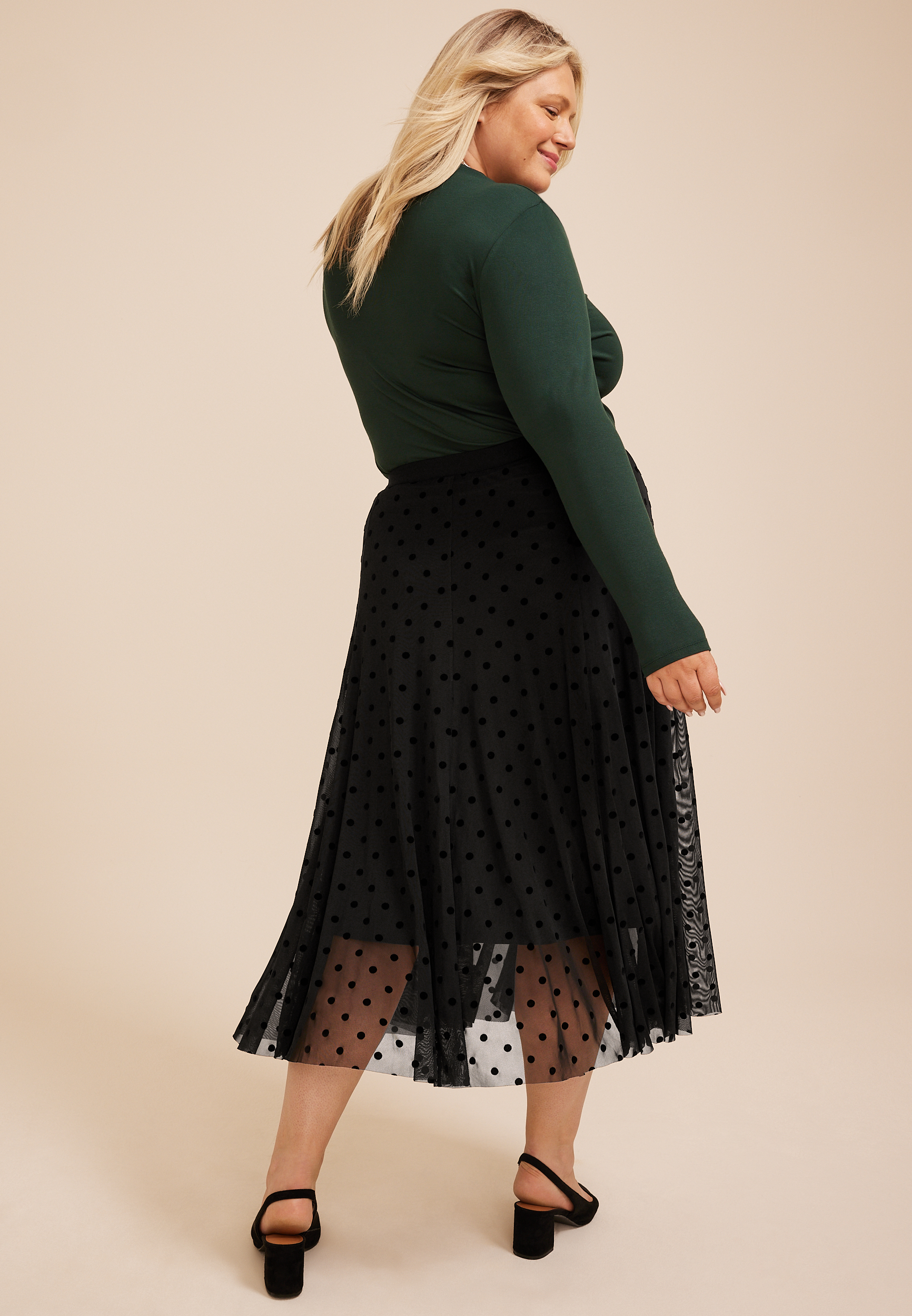Plus Size High Rise Mesh Dot Maxi Skirt, C106, large