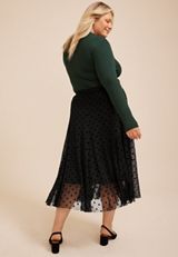 Plus Size High Rise Mesh Dot Maxi Skirt, C106, small