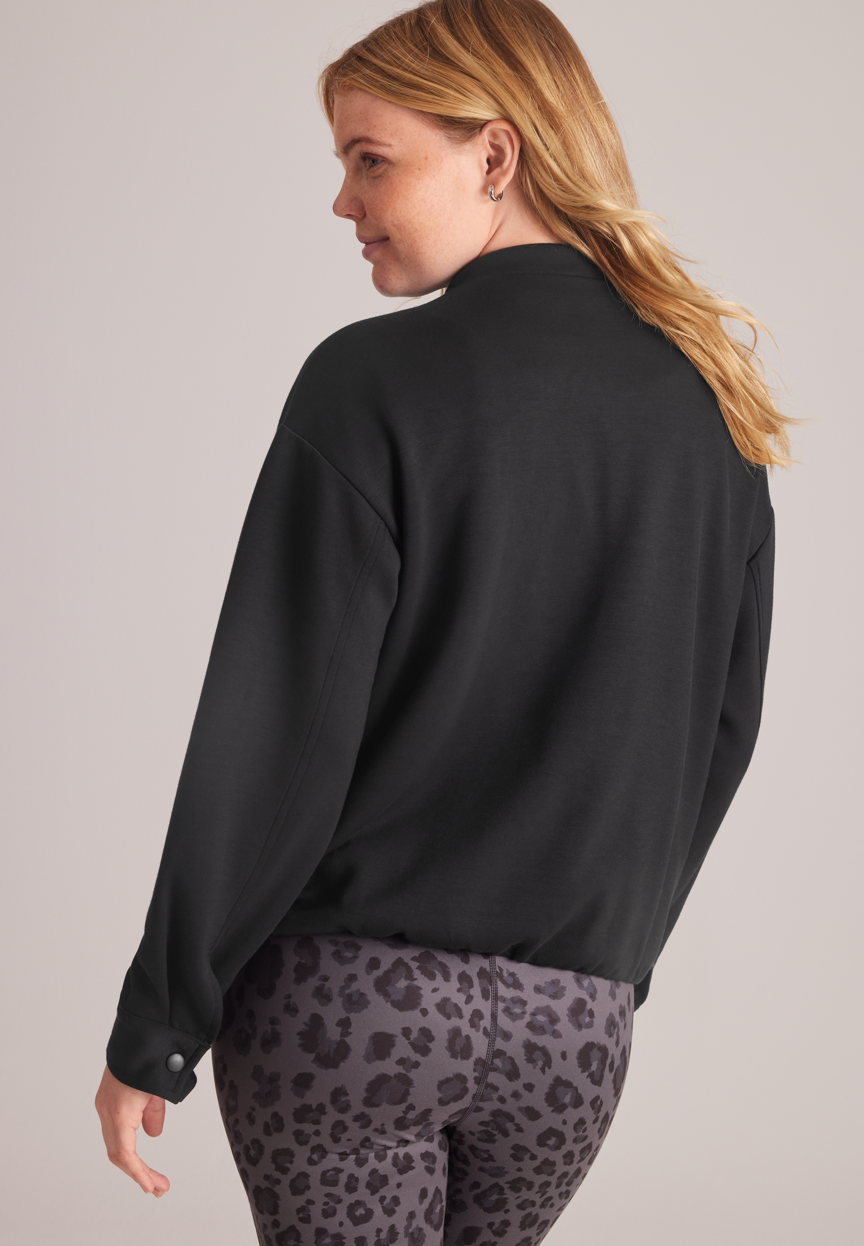Scuba Knit Cinch Hem Bomber Jacket, C106, large