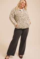 Plus Size Animal Sherpa Quarter Zip Pullover, C5296, small