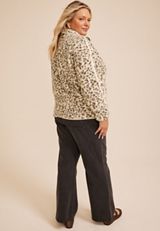 Plus Size Animal Sherpa Quarter Zip Pullover, C5296, small