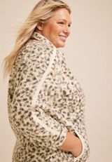 Plus Size Animal Sherpa Quarter Zip Pullover, C5296, small