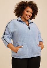 Plus Size Sherpa Quarter Zip Pullover, C8408, small