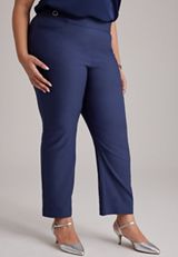 Plus Size Bengaline Button Tab High Rise Straight Pant, C9679, small
