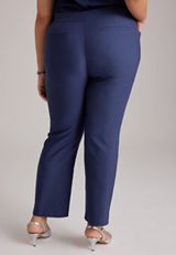 Plus Size Bengaline Button Tab High Rise Straight Pant, C9679, small