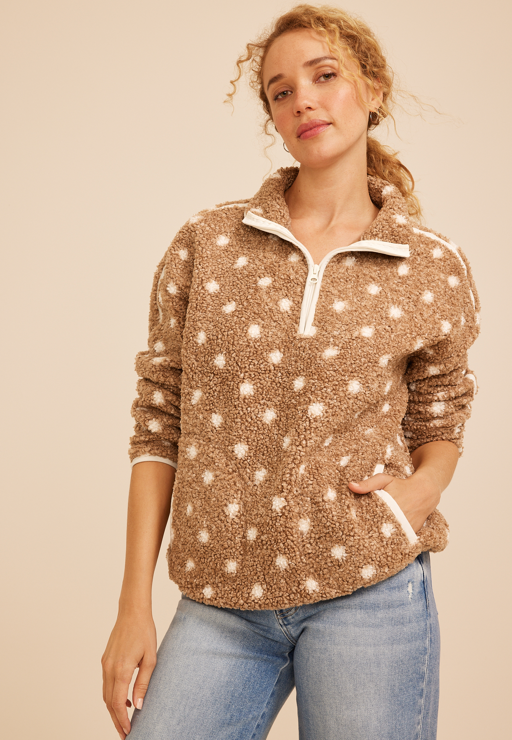 Sherpa Dot Quarter Zip Pullover, C5899, large