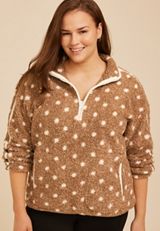 Plus Size Sherpa Dot Quarter Zip Pullover, C5899, small