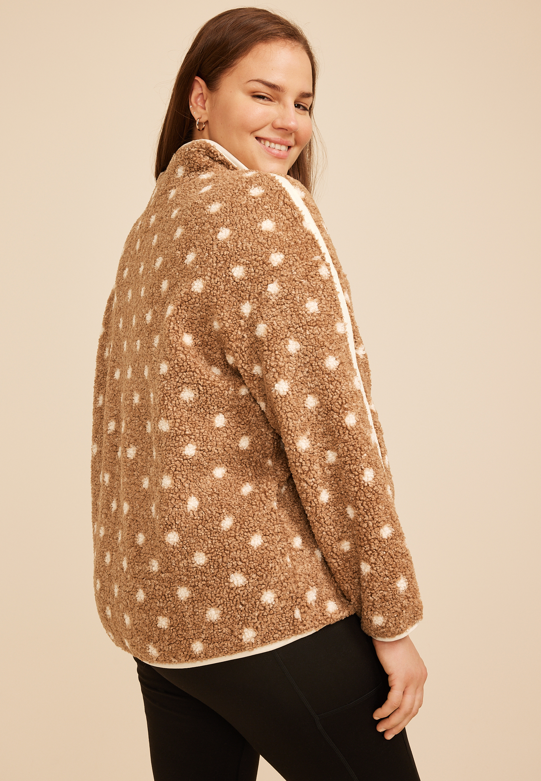Plus Size Sherpa Dot Quarter Zip Pullover, C5899, large