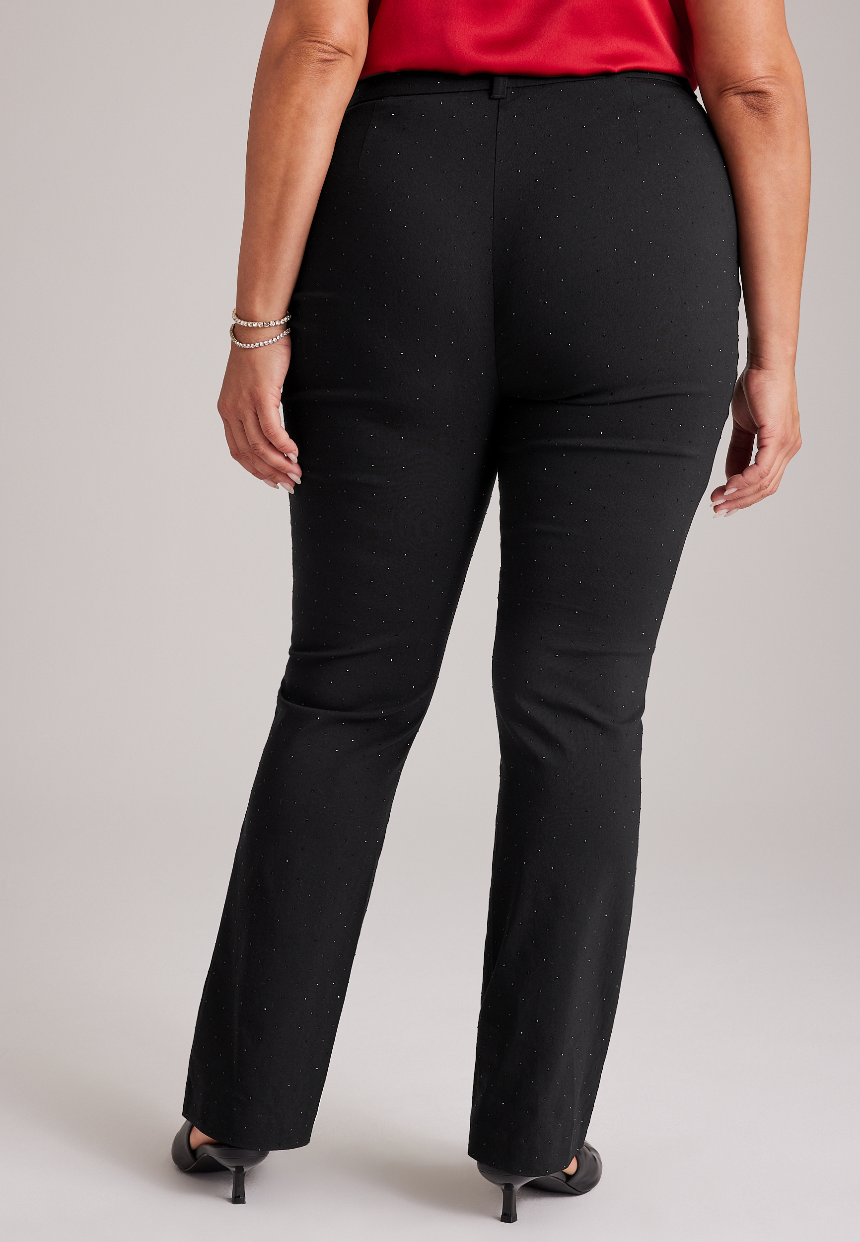 Plus Size High Rise Rhinestone Bengaline Bootcut Pant, C106, large