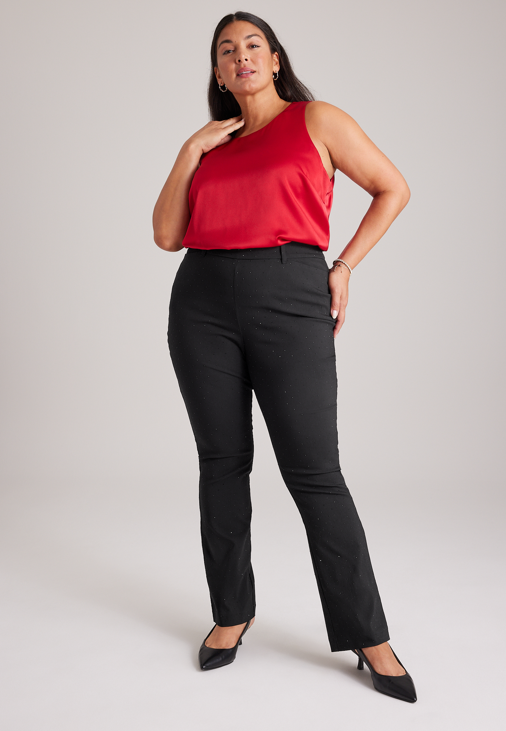 Plus Size High Rise Rhinestone Bengaline Bootcut Pant, C106, large