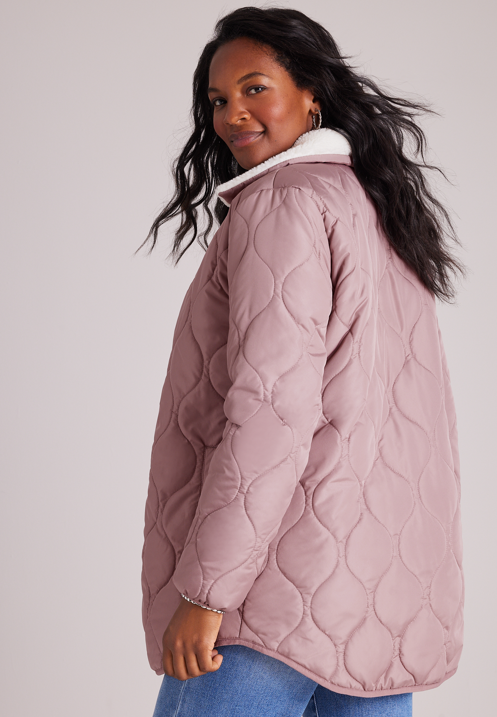 Sherpa Collar Long Puffer Jacket, C9247, large