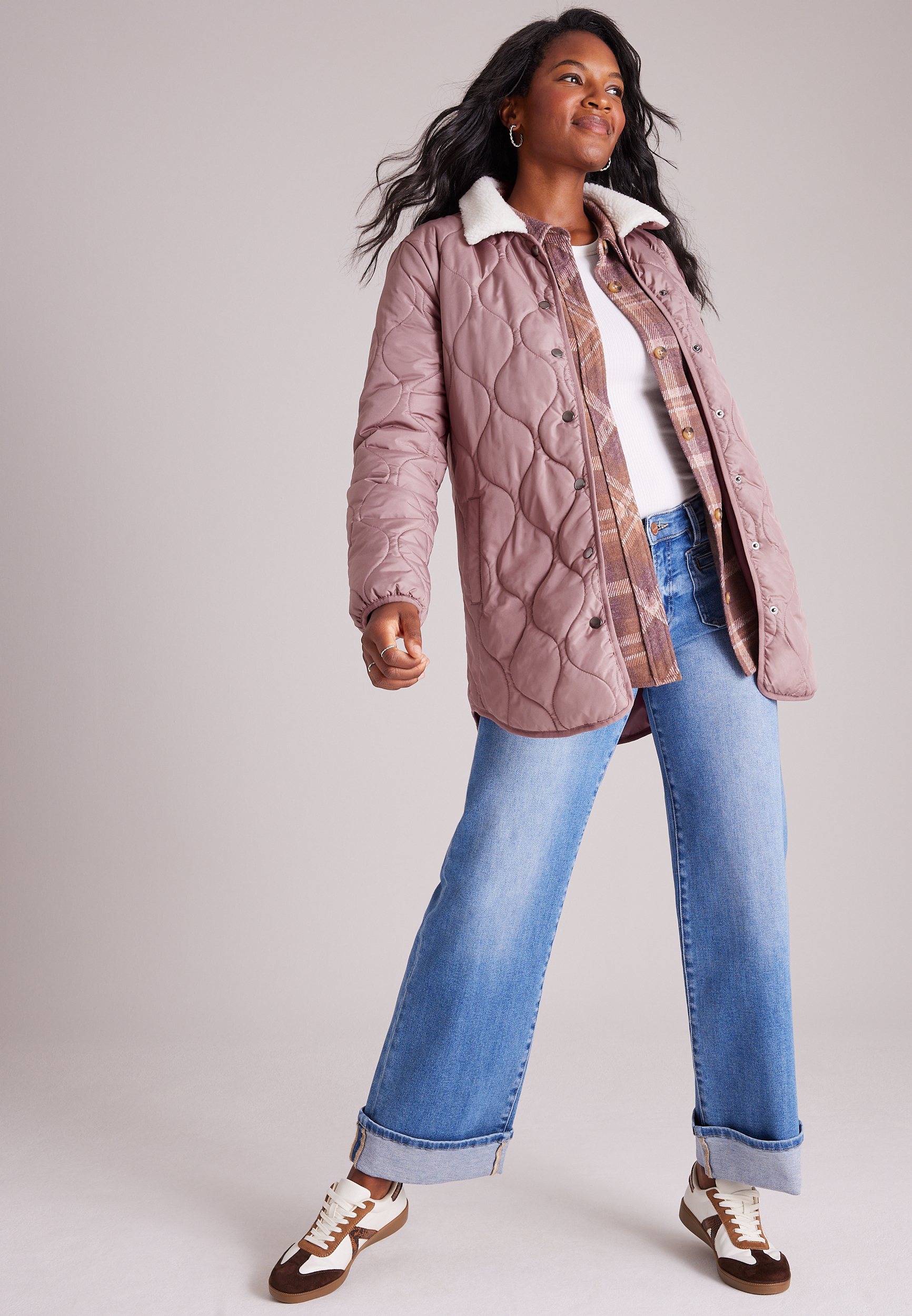 Sherpa Collar Long Puffer Jacket, C9247, large