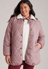 Plus Size Sherpa Collar Long Puffer Jacket, C9247, small