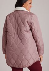 Plus Size Sherpa Collar Long Puffer Jacket, C9247, small