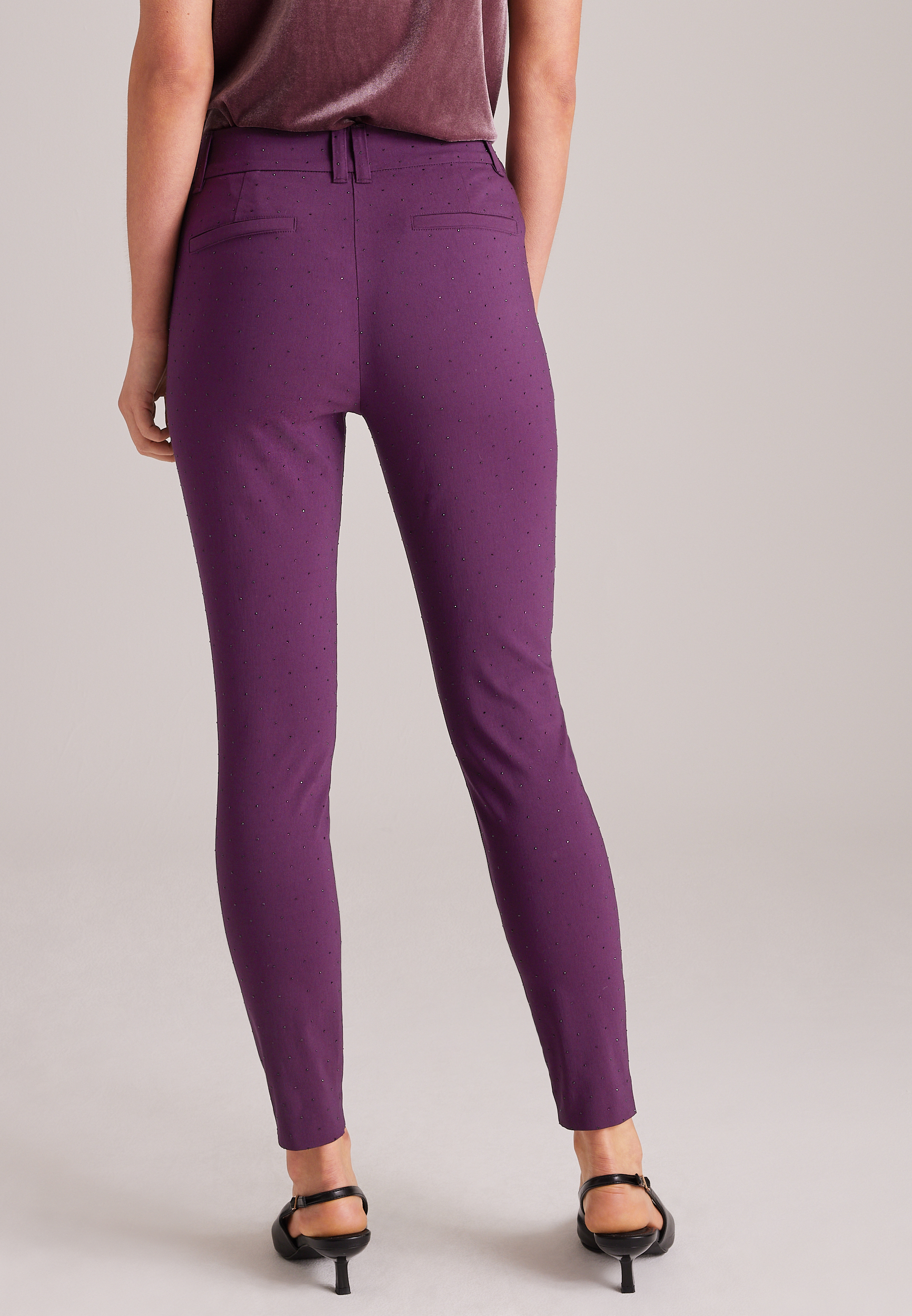 High Rise Rhinestone Bengaline Skinny Pant, POTENT PURPLE, large