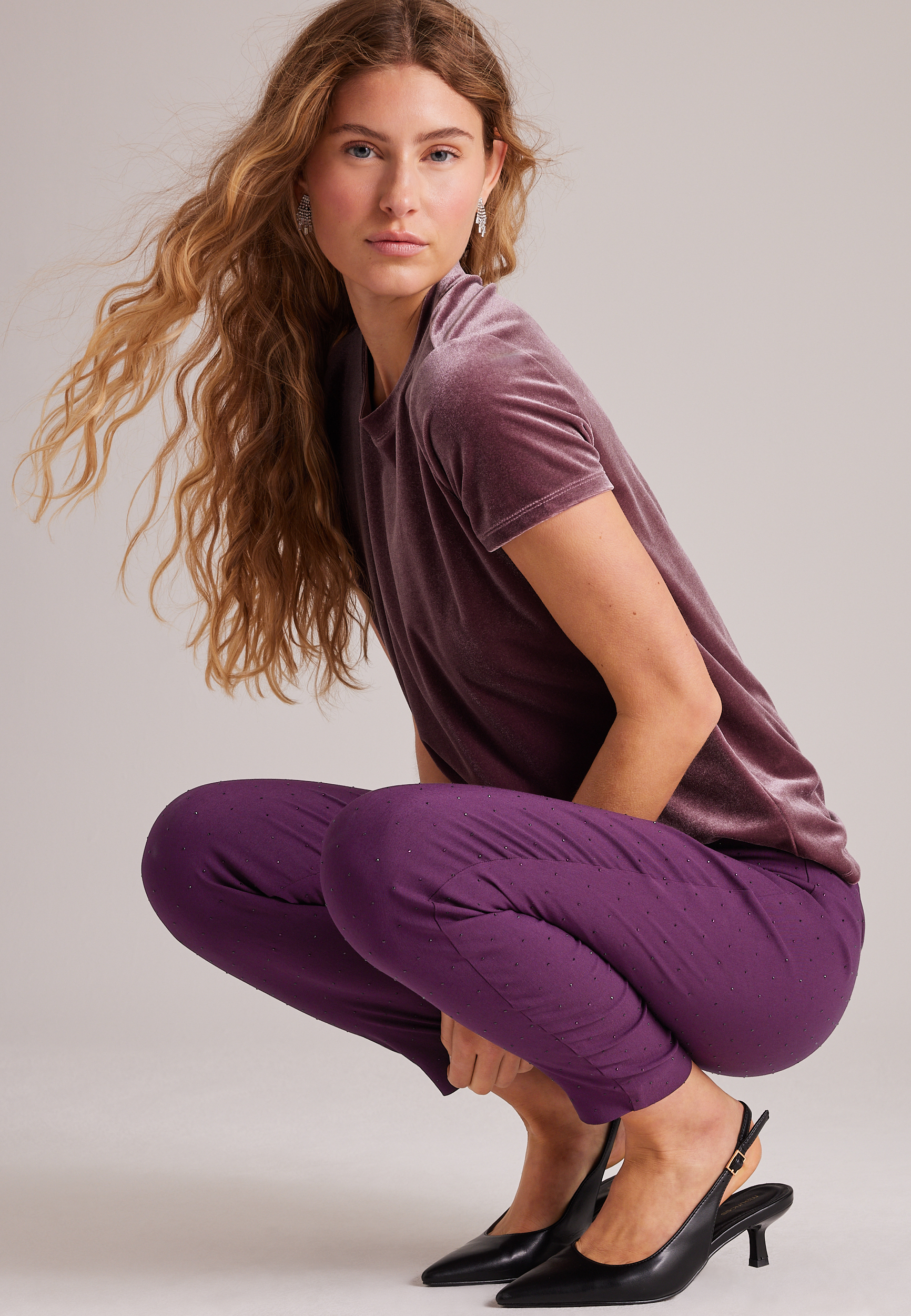 High Rise Rhinestone Bengaline Skinny Pant, POTENT PURPLE, large