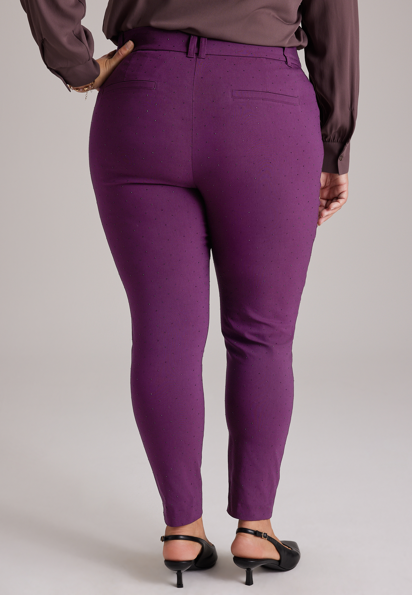Plus Size High Rise Rhinestone Bengaline Skinny, POTENT PURPLE, large