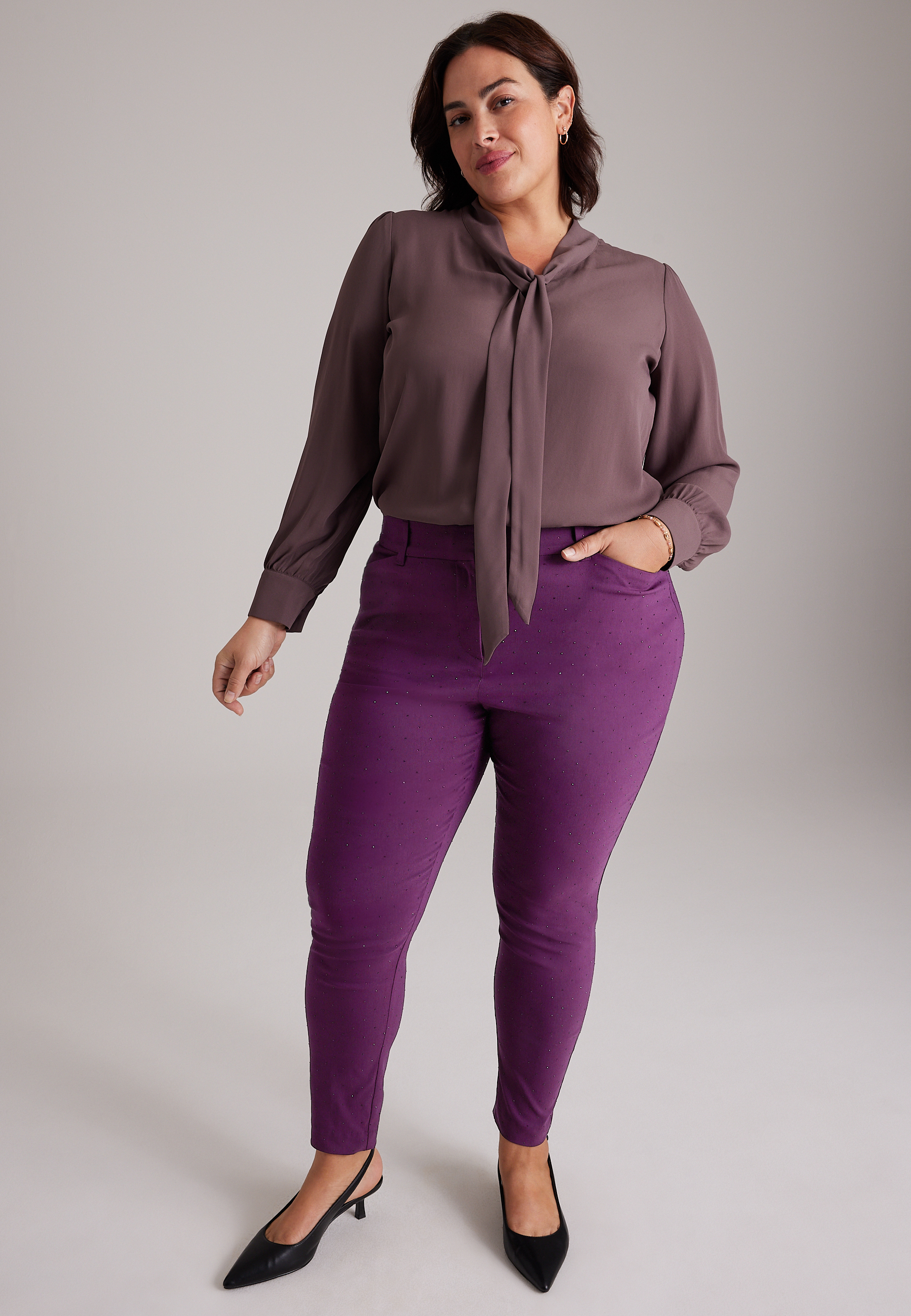 Plus Size High Rise Rhinestone Bengaline Skinny, POTENT PURPLE, large