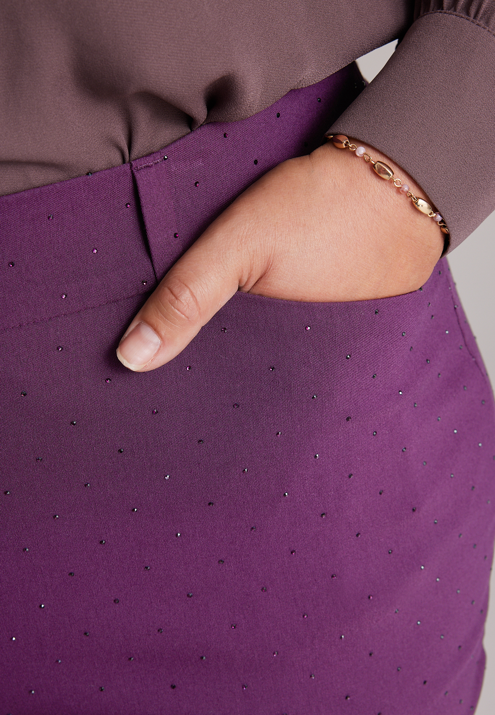 Plus Size High Rise Rhinestone Bengaline Skinny, POTENT PURPLE, large