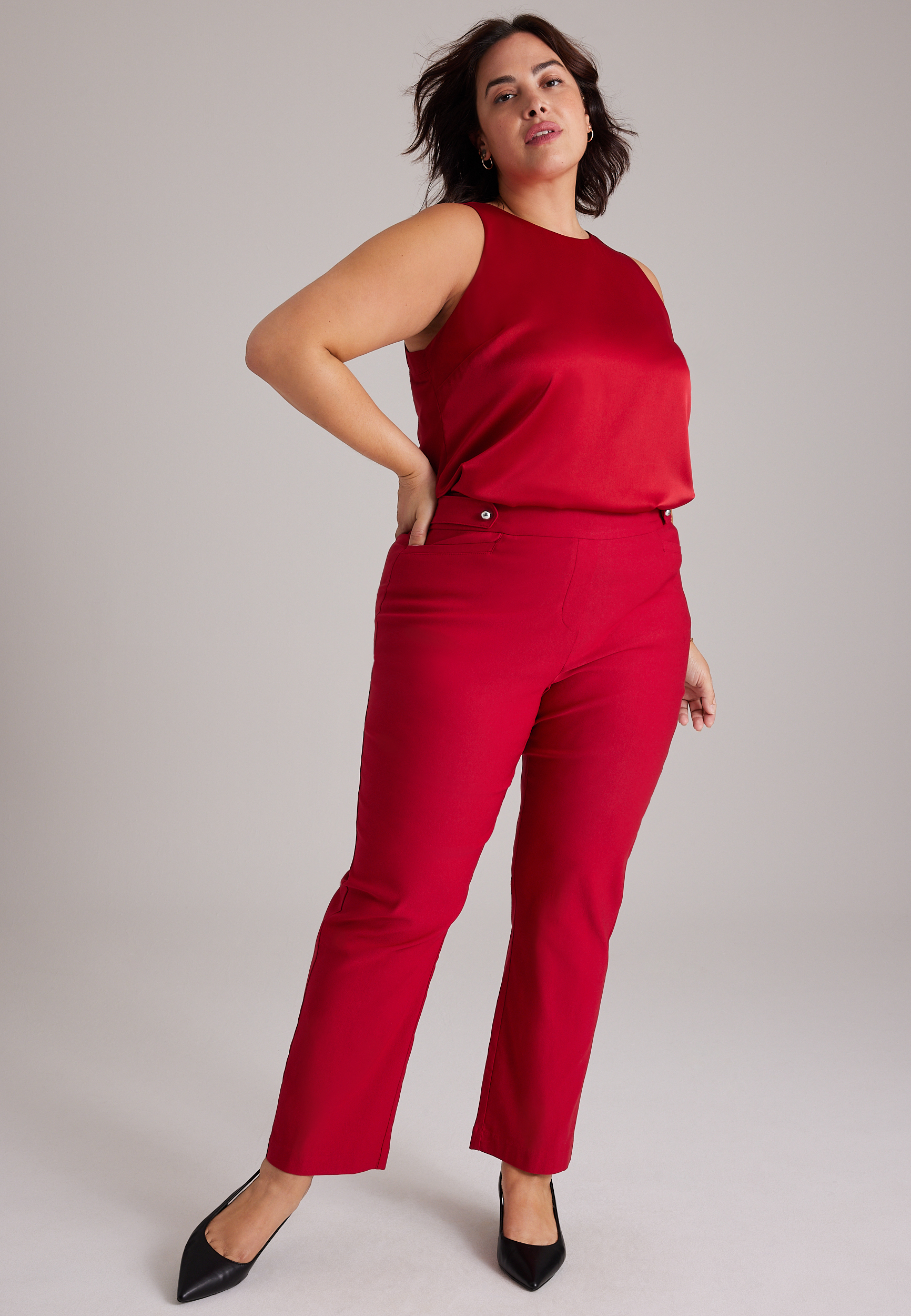 Plus Size High Rise Bengaline Sateen Skinny Pants, C5006, large