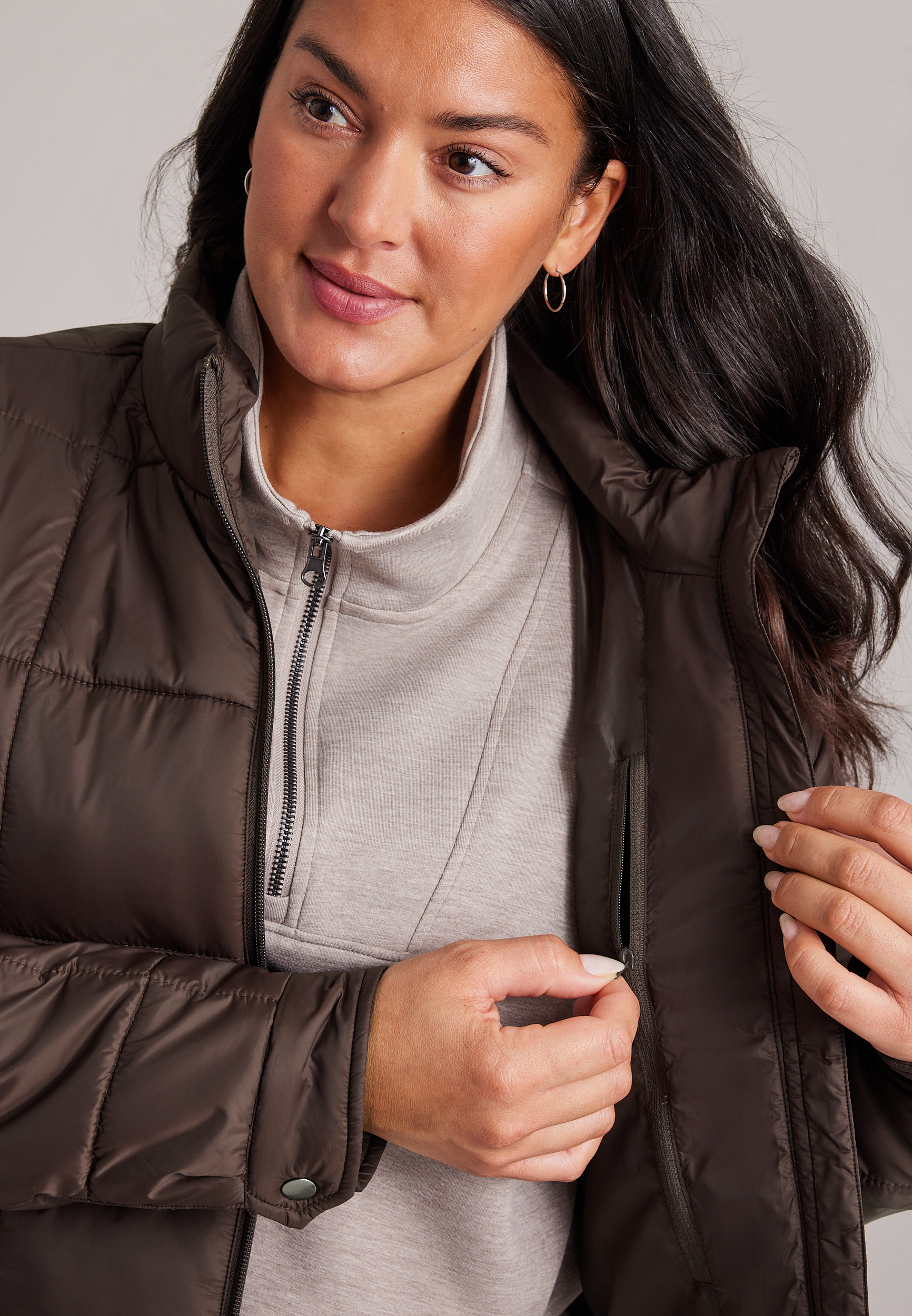 Plus Size Packable Quilted Puffer Jacket, COFFEE BEAN, large