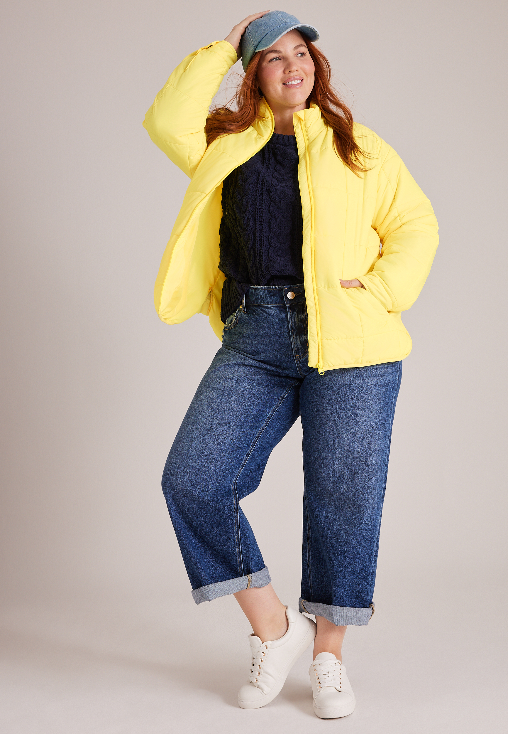 Plus Size Packable Quilted Puffer Jacket, C3504, large
