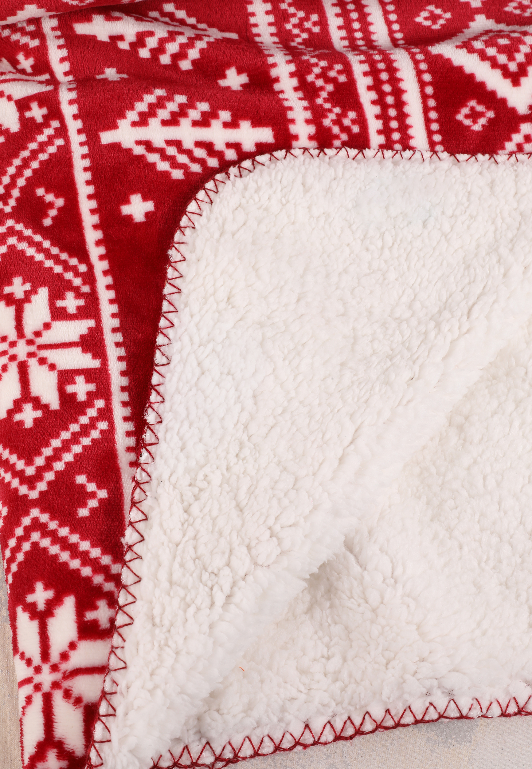 Holiday Red Fair Isle Sherpa Blanket, C2842, large