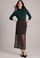 High Rise Plaid Mesh Maxi Skirt, C1756, small