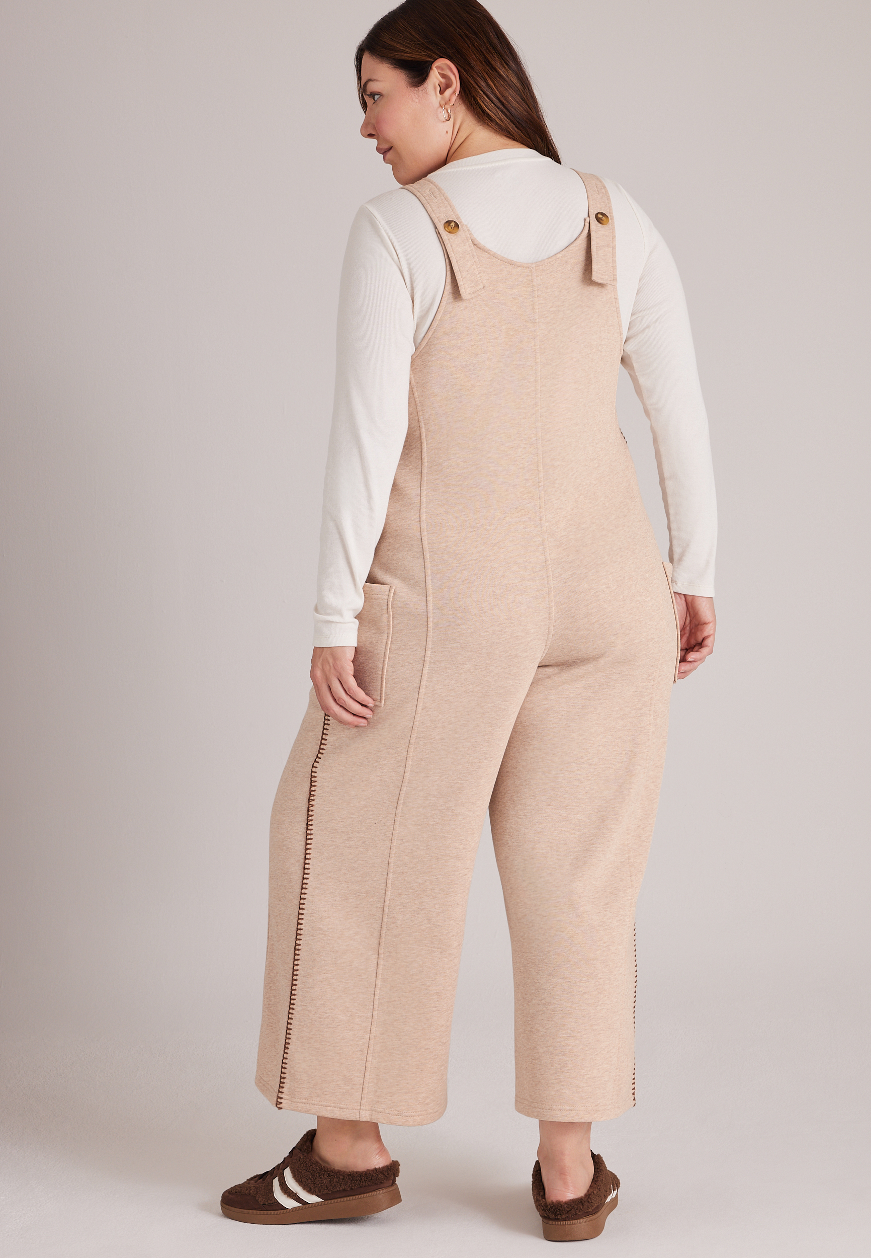 Plus Size Bare Washed Terry Whipstitch Jumpsuit, C4813, large