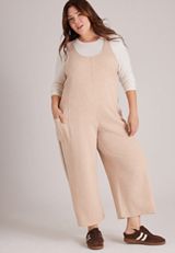 Plus Size Bare Washed Terry Whipstitch Jumpsuit, C4813, small