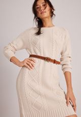 Cable Knit Long Sleeve Sweater Dress, C596, small
