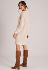 Cable Knit Long Sleeve Sweater Dress, C596, small