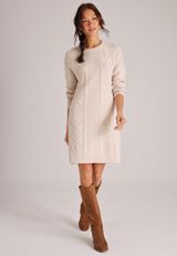 Cable Knit Long Sleeve Sweater Dress, C596, small
