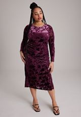 Plus Size Studio Y Long sleeve Flocked Mesh Ruched Mid, POTENT PURPLE, small