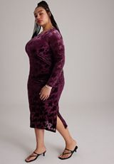 Plus Size Studio Y Long sleeve Flocked Mesh Ruched Mid, POTENT PURPLE, small