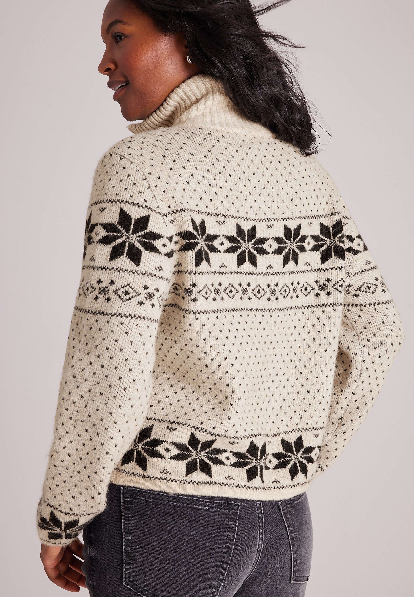Mixed Snowflake Fair Isle Zip Front Cardigan, C1246, large