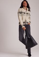 Mixed Snowflake Fair Isle Zip Front Cardigan, C1246, small